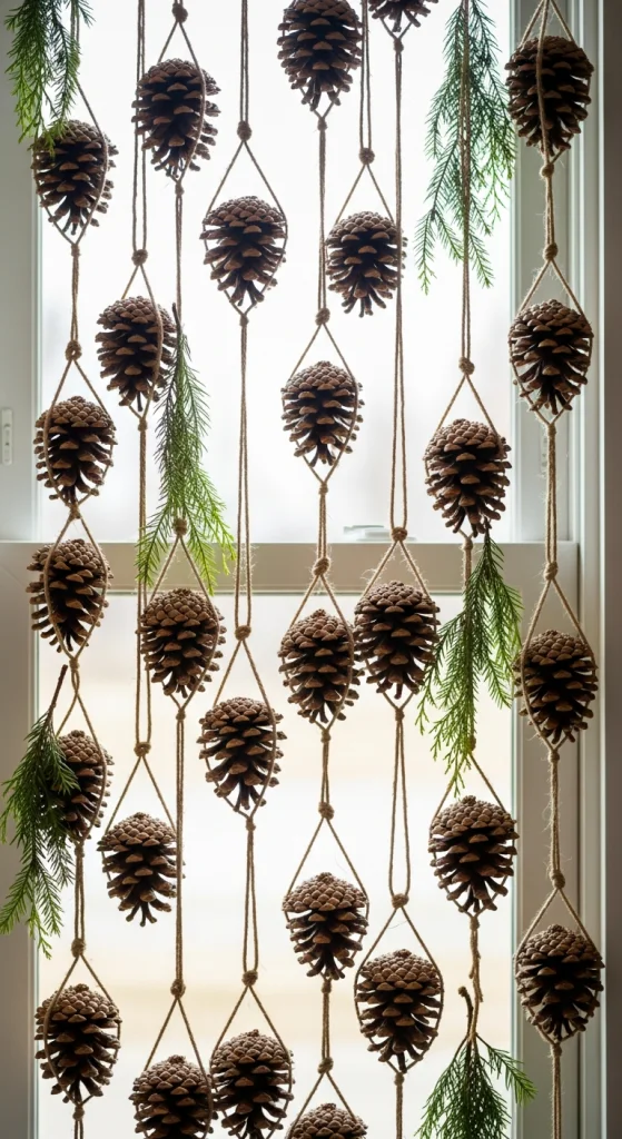 Hanging Pinecone Window Decor