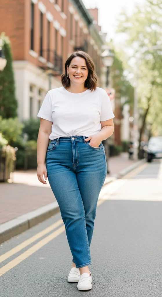 High-Waisted Jeans With A Classic White Tee
