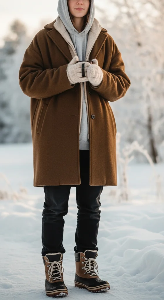 Hoodie Layered with Oversized Coat