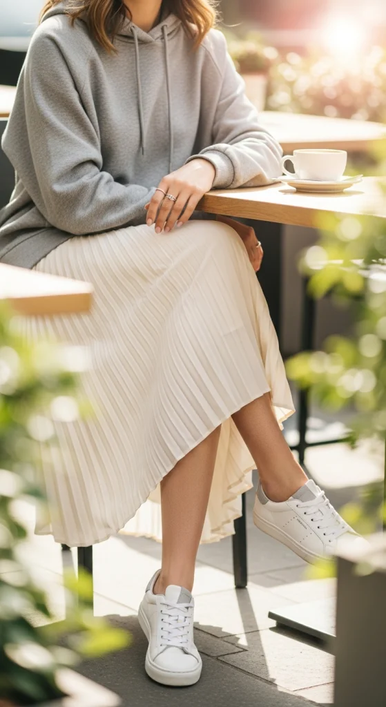 Hoodie and Pleated Skirt