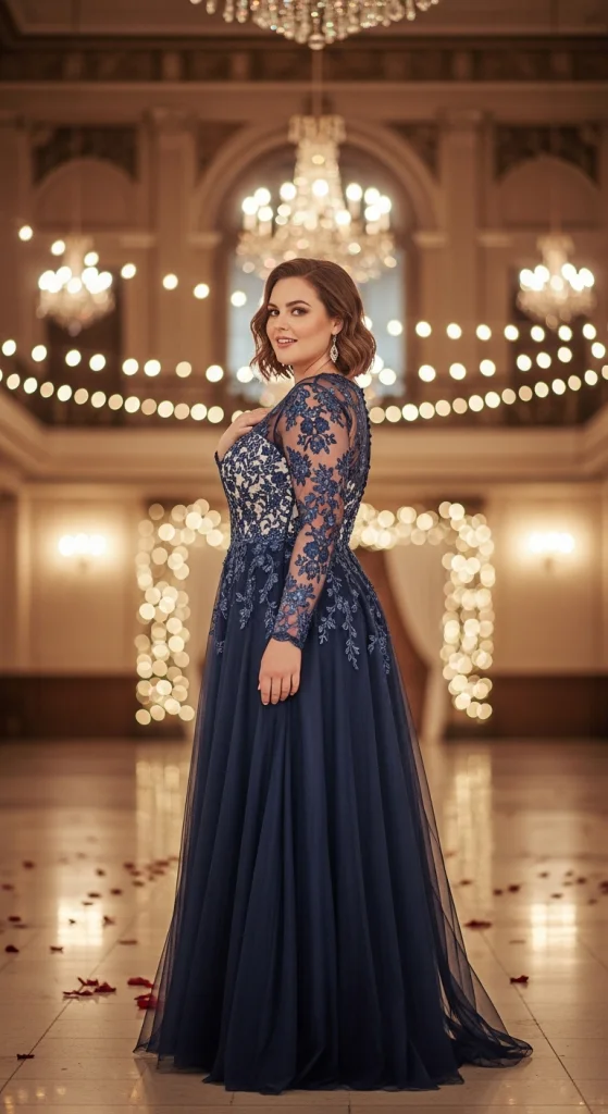 Lace Illusion Gown With Long Sleeves