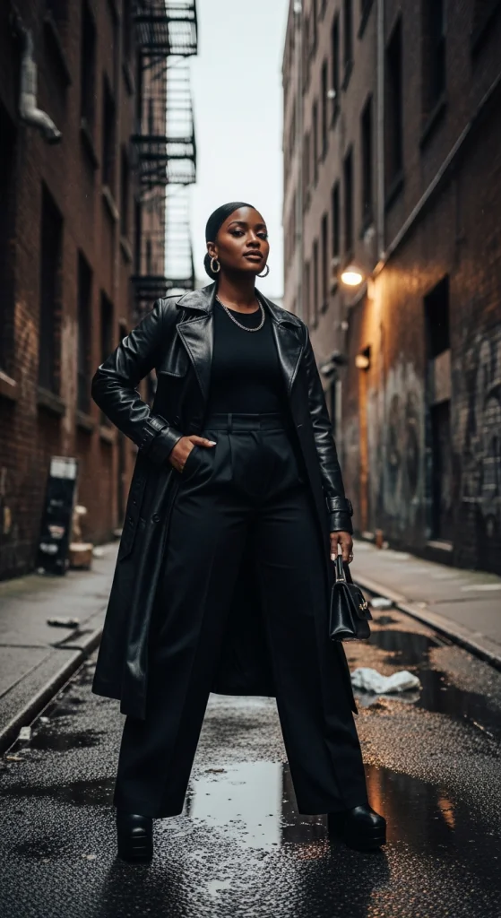 Leather Trench With Wide-Leg Pants
