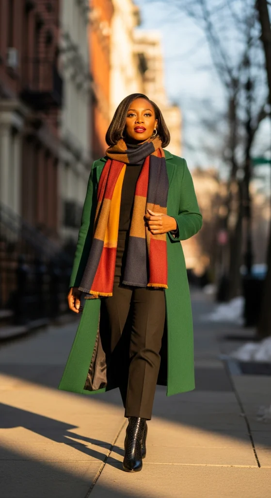 Long Wool Coat And Statement Scarf