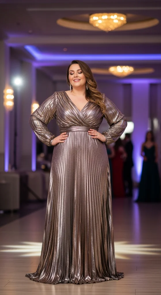 Metallic Pleated Gown