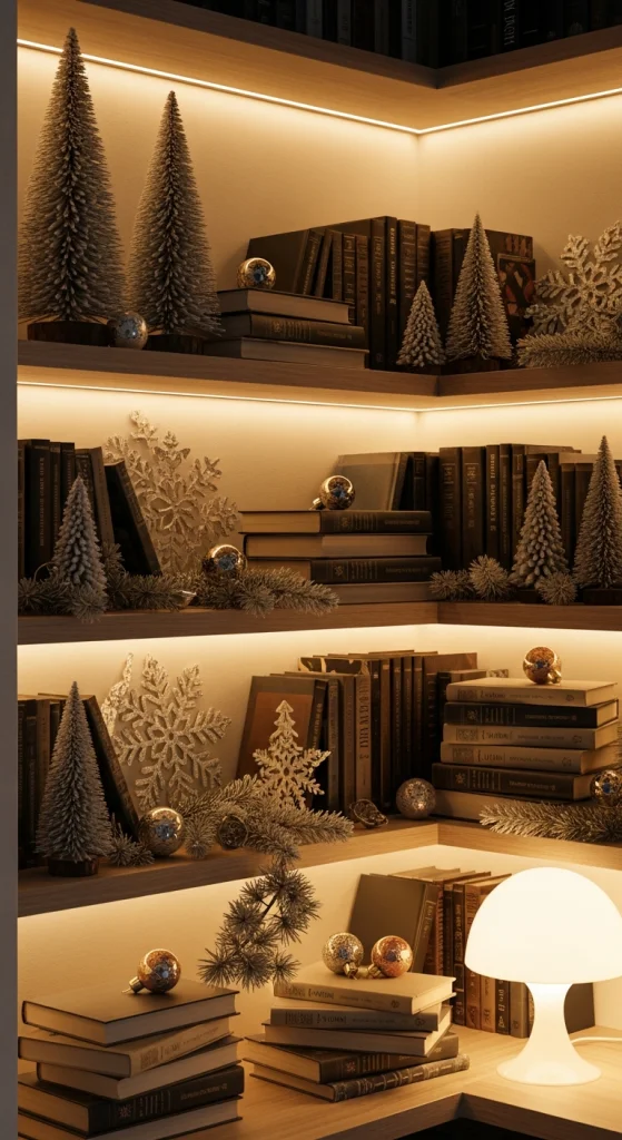 Mix Books With Holiday Decor on Nearby Shelves
