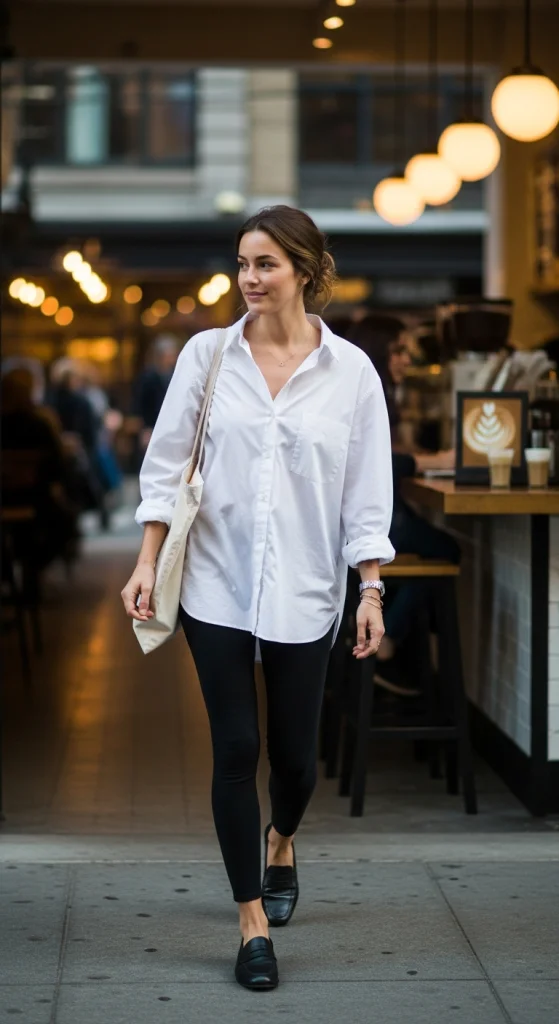 Oversized Button-Down Shirt And Leggings