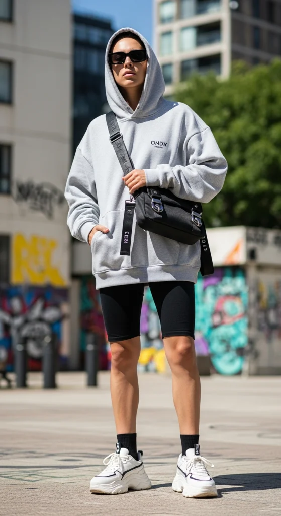 Oversized Hoodie with Biker Shorts