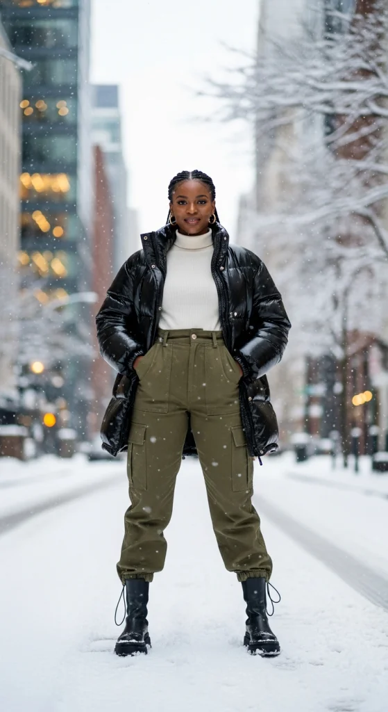 Oversized Puffer Jacket With Cargo Pants