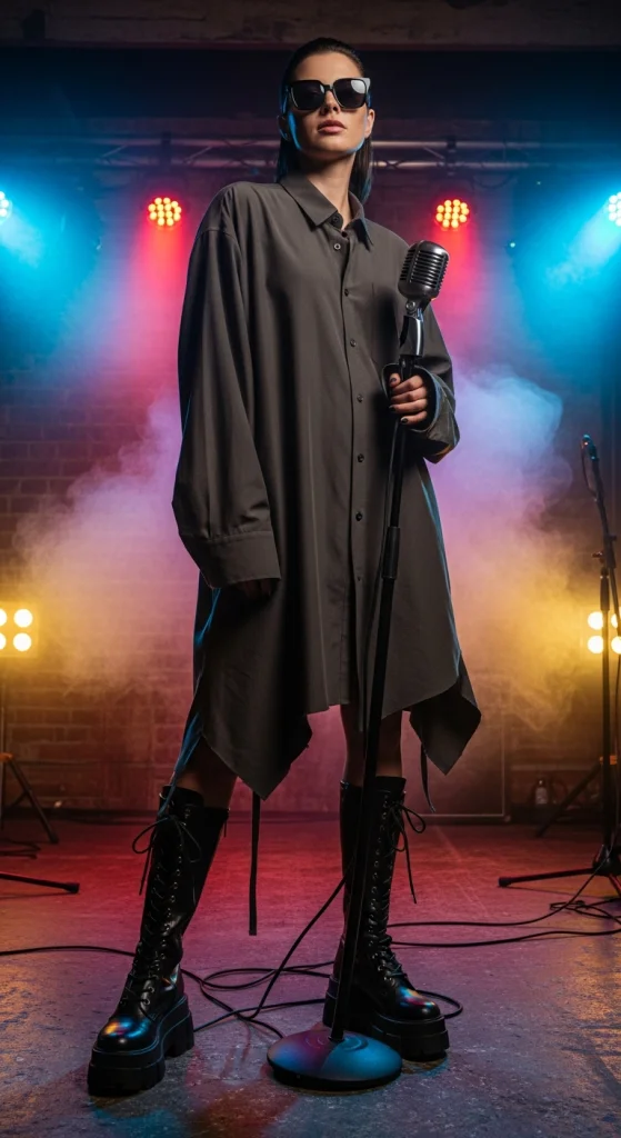 Oversized Shirt Dress & Chunky Boots