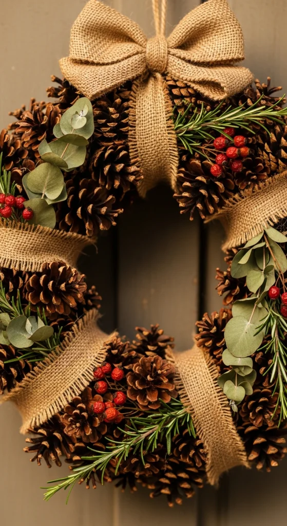 Pinecone and Burlap Wreath