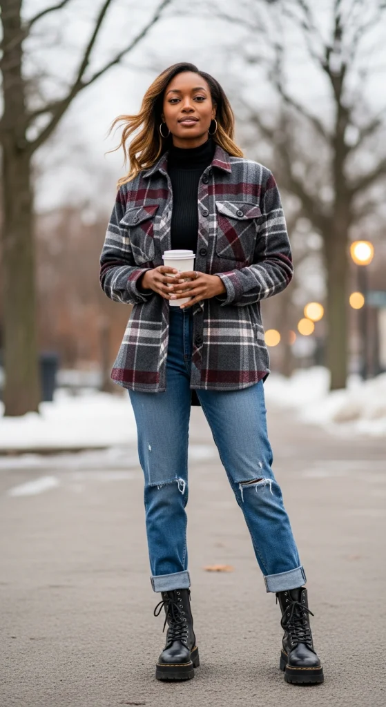 Plaid Shacket With Denim