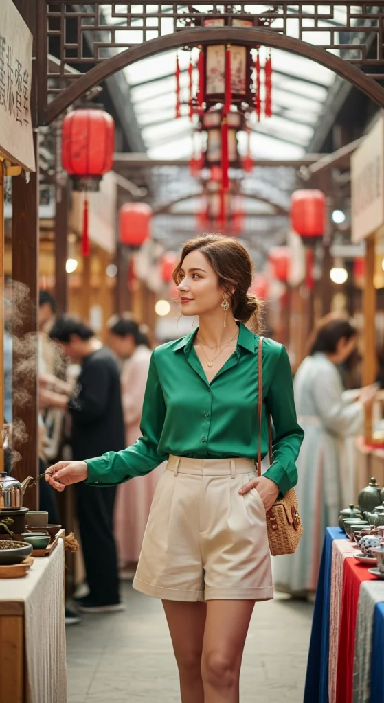 Silk Blouse & Tailored Shorts