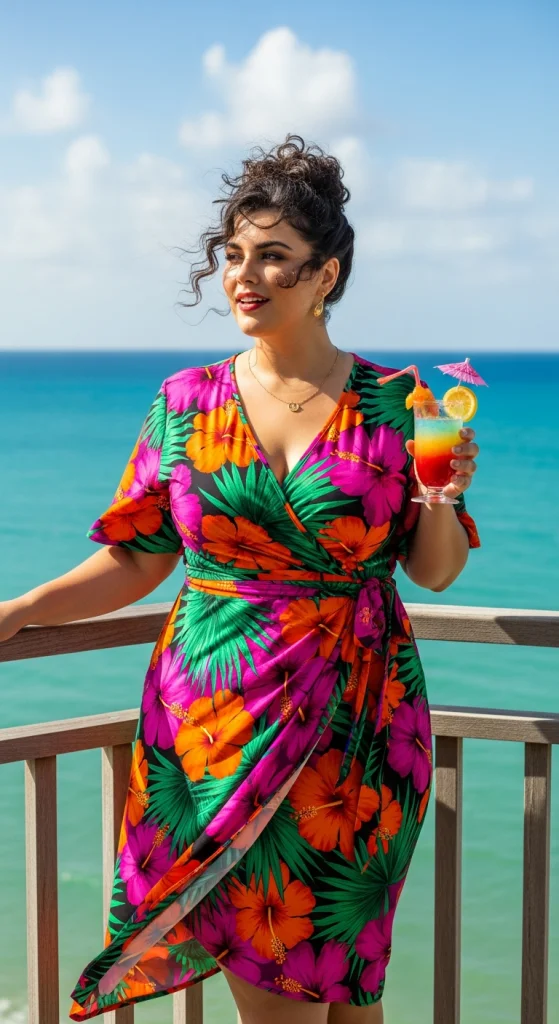 Tropical Print Wrap Dress