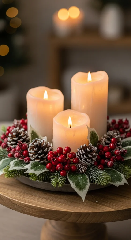 Berry & Evergreen Candle Rings