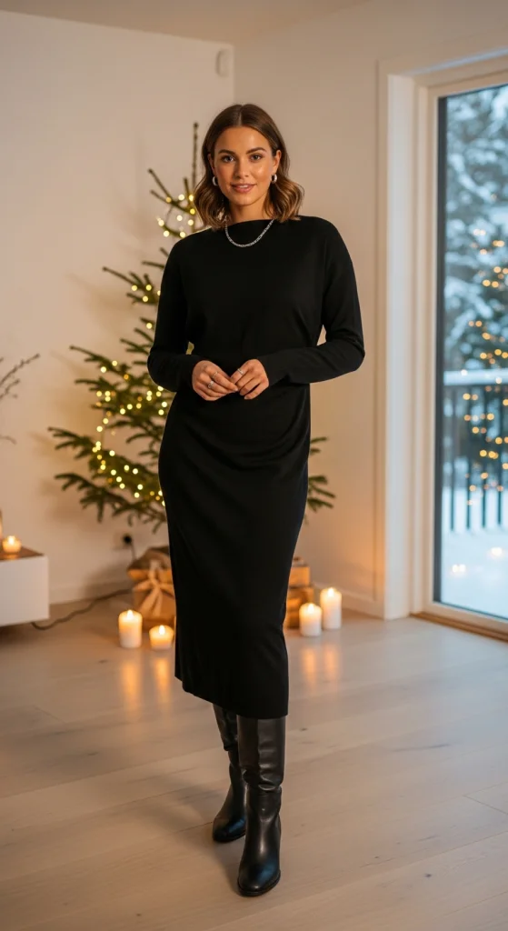 Black Knit Dress + Knee-High Boots