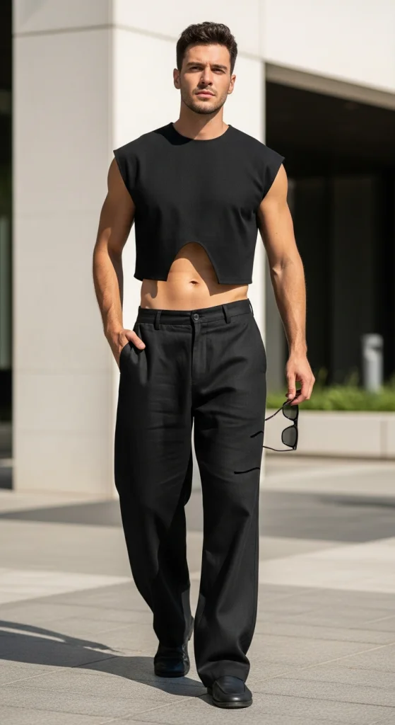 Black Linen Pants With A Cropped Top