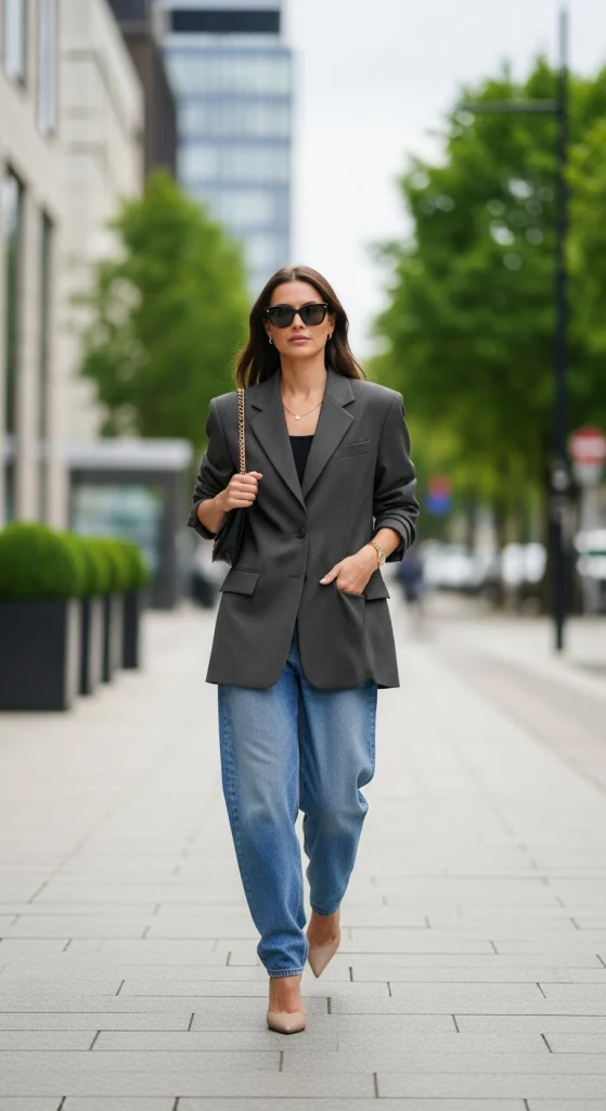 Blazer + Baggy Jeans (Chic Yet Casual)