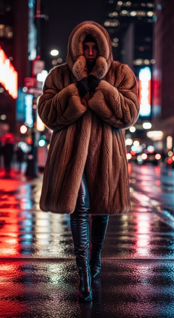 Brown Fur Coat With Leather Pants