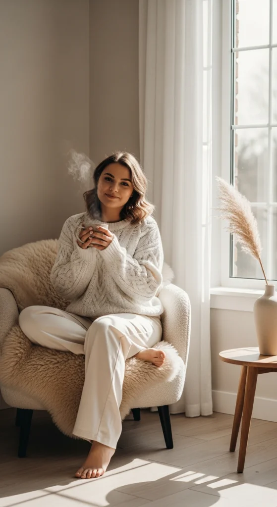 Cable Knit Sweater With Wide-Leg Pants