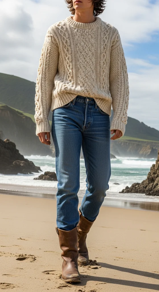 Chunky Cable Knit Sweater With Straight-Leg Jeans