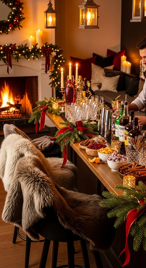 Cozy Fireplace Bar Setup