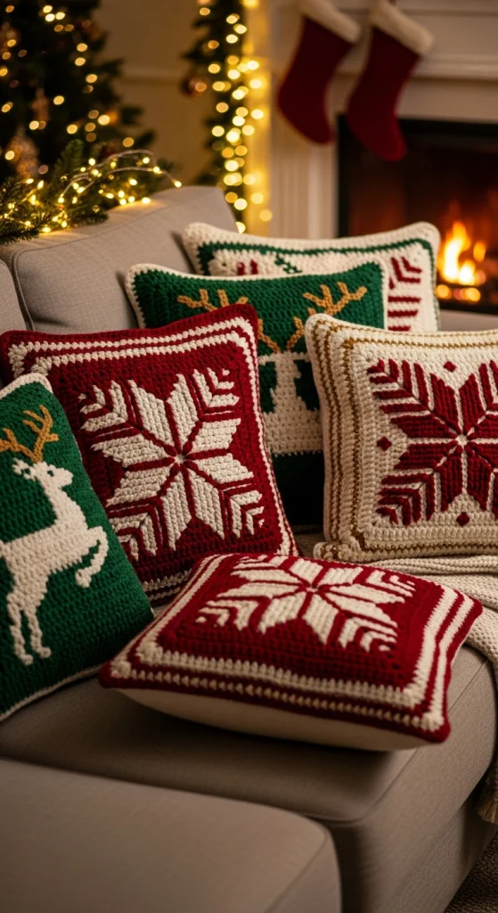 Crochet Christmas Pillow Covers