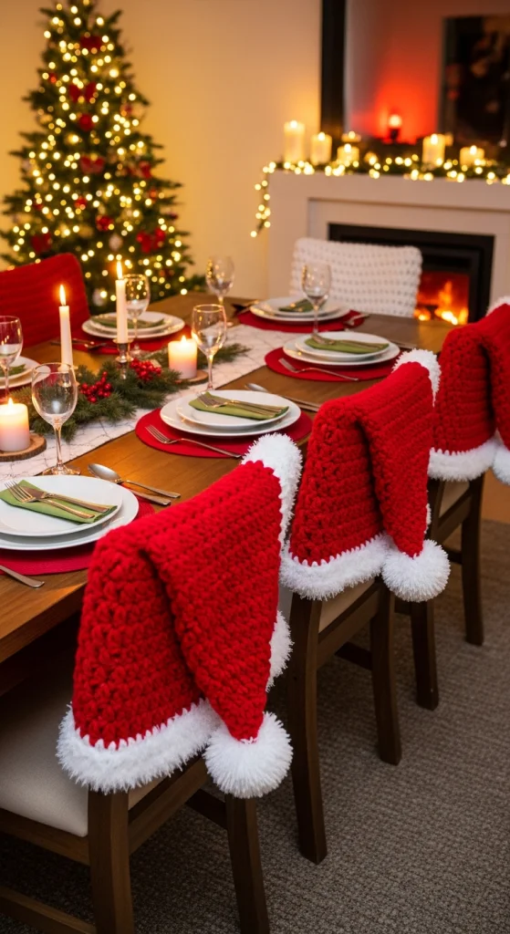 Crochet Santa Hat Chair Covers