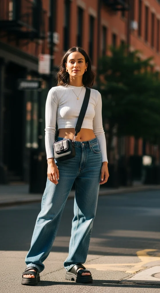 Crop Top + Baggy Jeans for Balanced Proportions