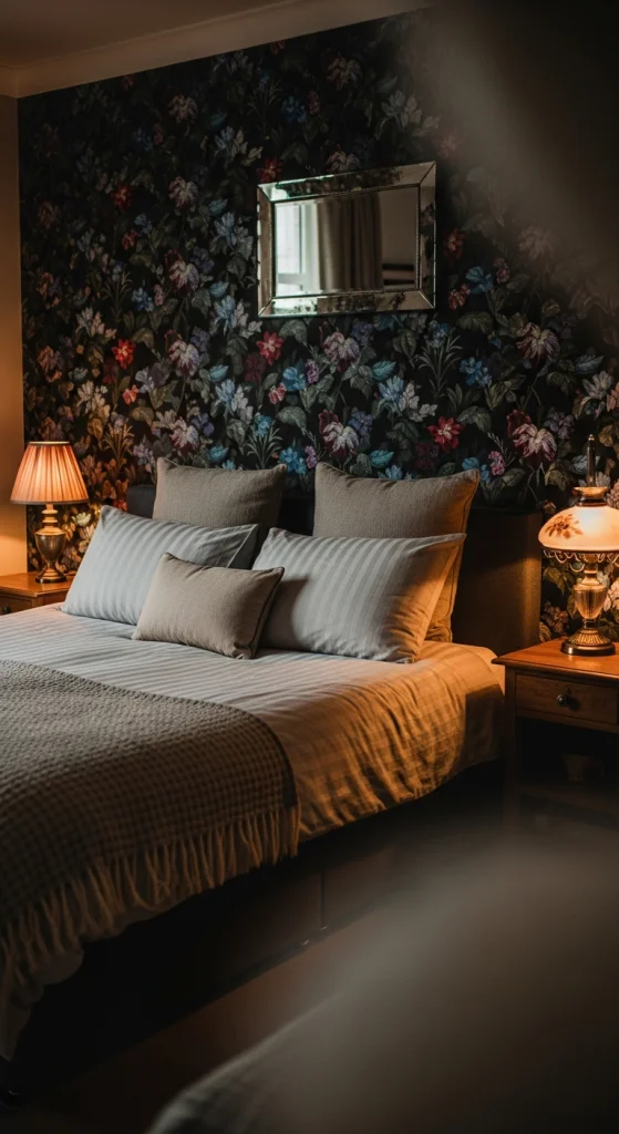 Dark Floral Wallpaper Feature Wall