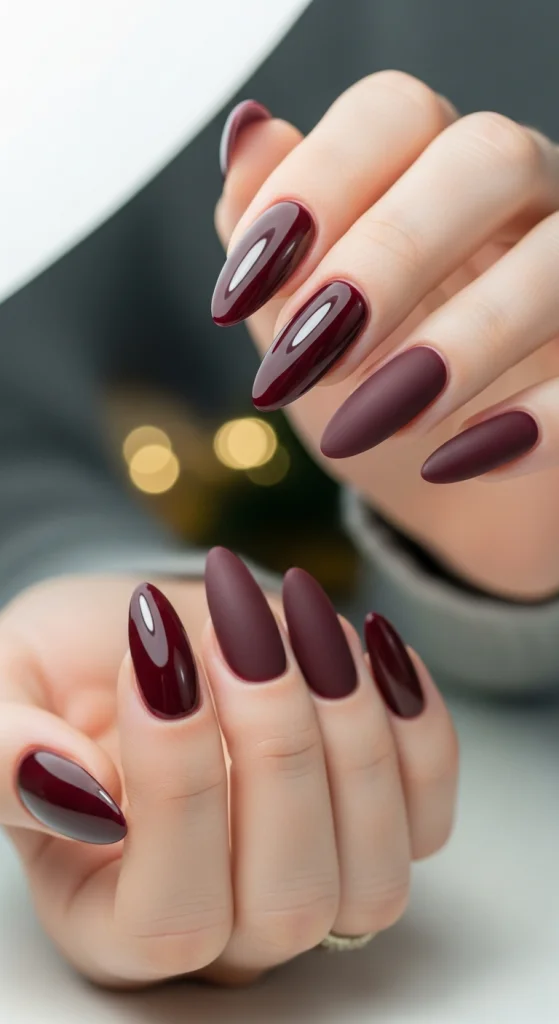 Deep Burgundy Gel Nails