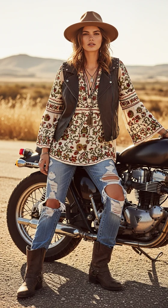 Distressed Denim With Embroidered Tops