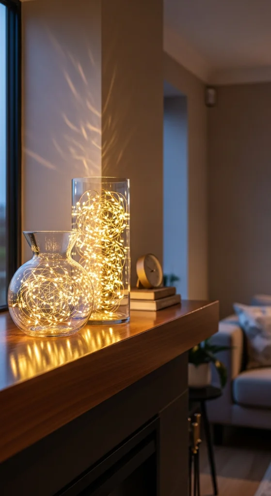 Glass Vases Filled with Fairy Lights