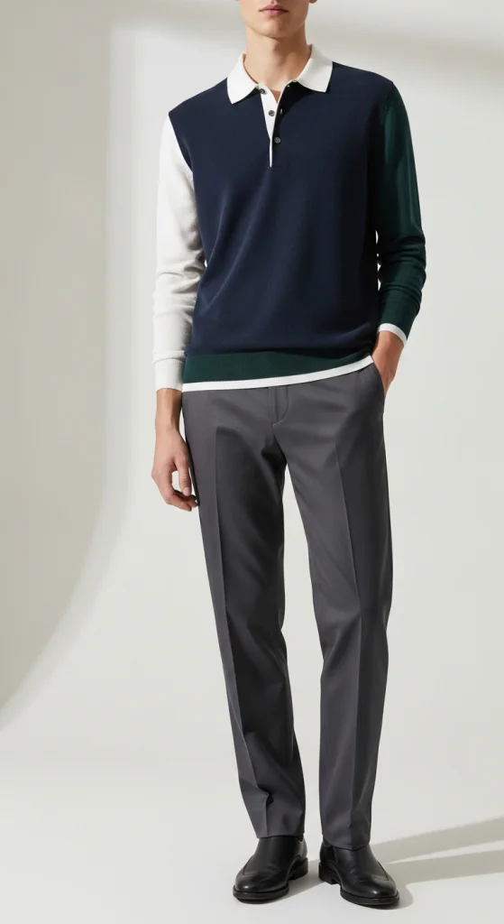 Knit Polo Sweater With Straight-Leg Pants
