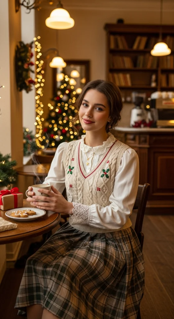 Knitted Vest Over A Blouse