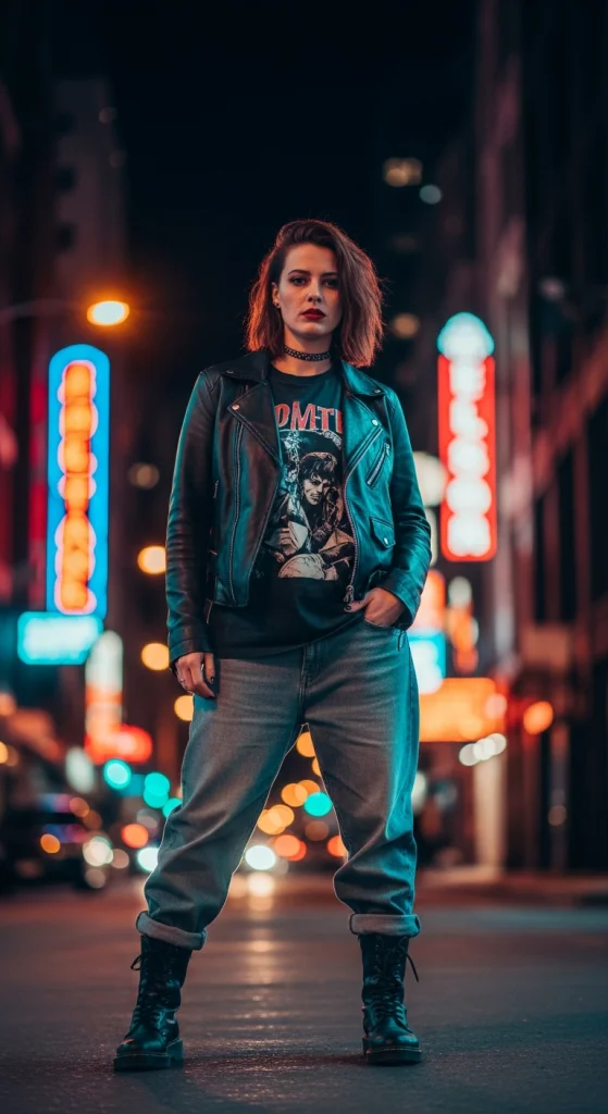 Leather Jacket + Baggy Jeans for Edgy Style