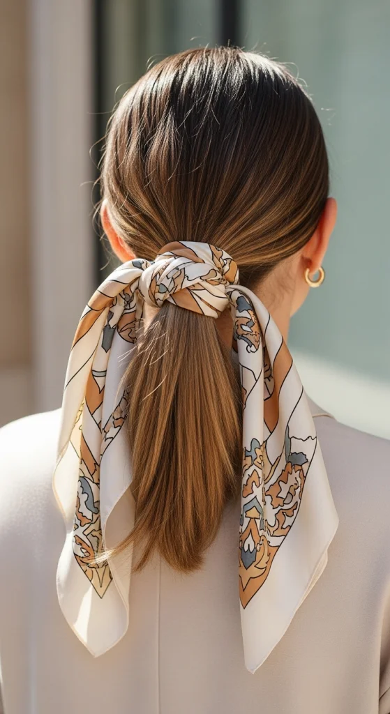 Low Ponytail With Scarf Tie