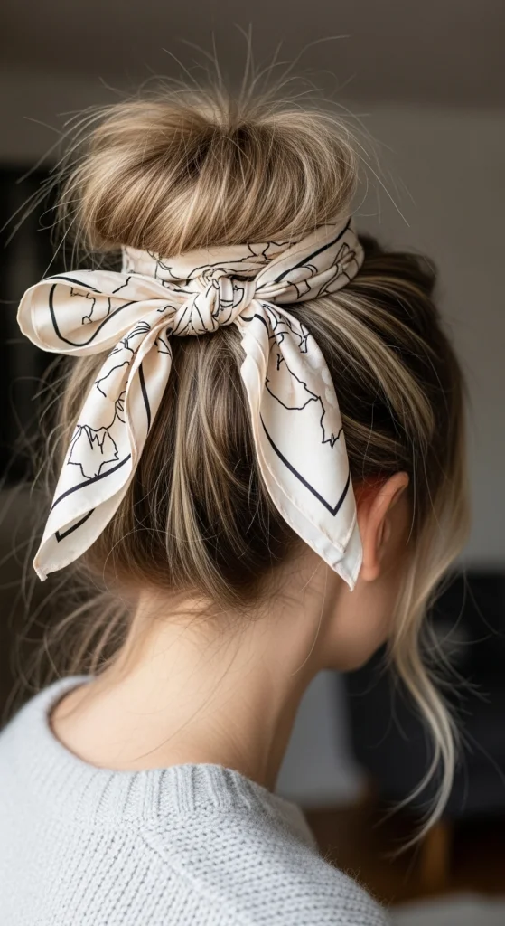 Messy Bun With Scarf Accent