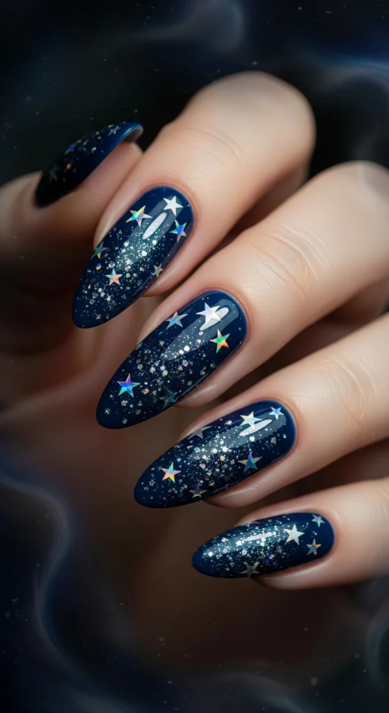 Midnight Blue Starry Night Nails