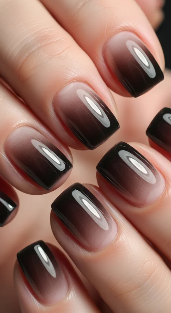 Natural Short Black Nails With Sheer Finish
