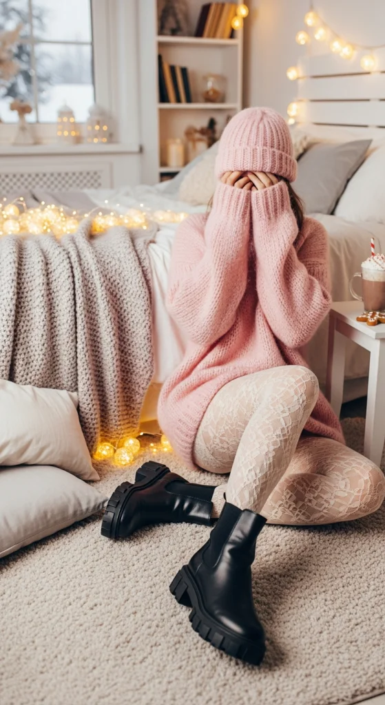 Oversized Sweater With Lace Tights
