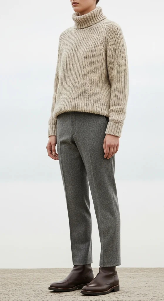 Roll-Neck Sweater And Wool Trousers