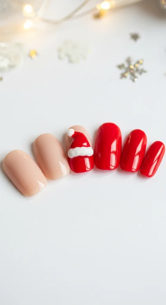 Santa Hat Accent Nails