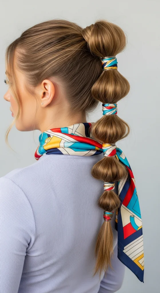 Scarf-Enhanced Bubble Ponytail