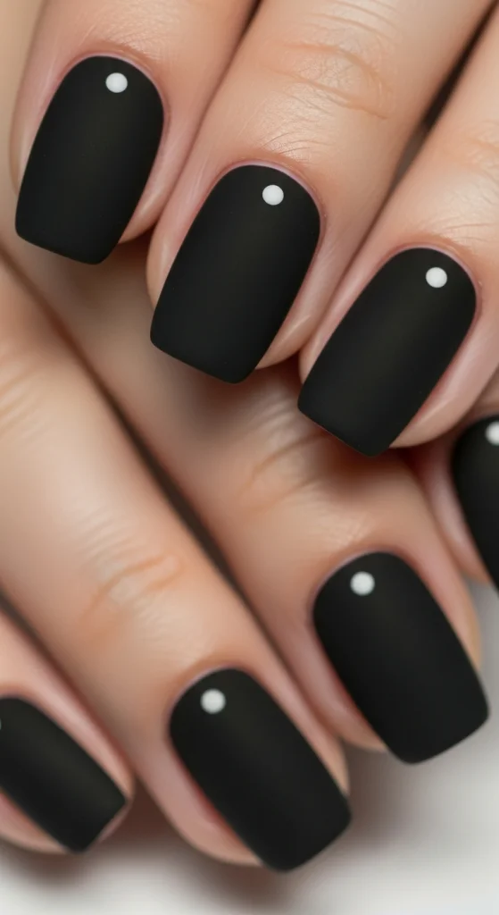 Short Black Nails With Minimalist Dots