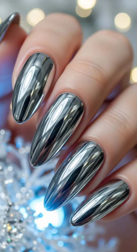 Silver Chrome Gel Nails