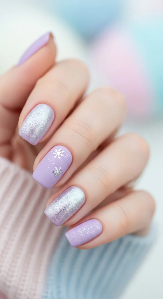 Soft Lilac Snow Dust Nails