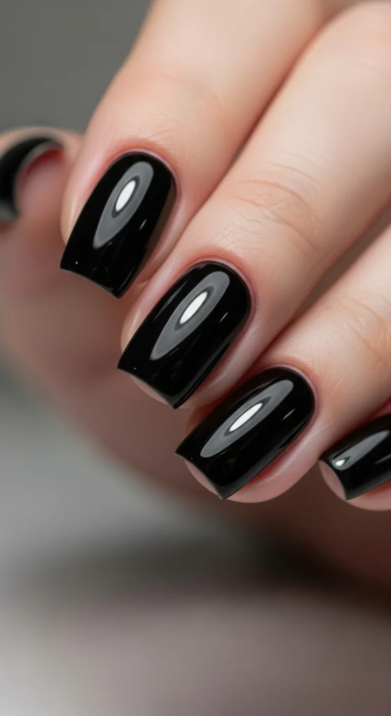 Soft Square Short Black Nails