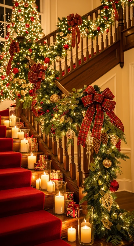 Staircase Garland & Ornament Display
