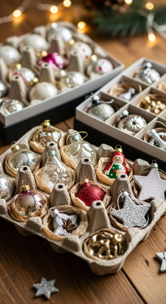 Store Ornaments in Egg Cartons or Plastic Dividers