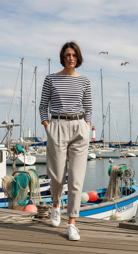Striped Breton Top And Loose Trousers